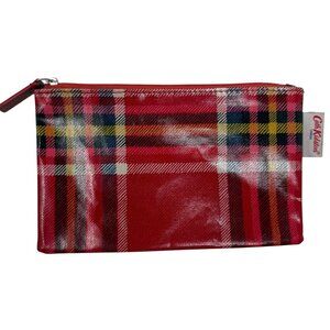 Cath Kidston Makeup Bag Pouch Red Tartan Plaid Coated Cotton PVC Small